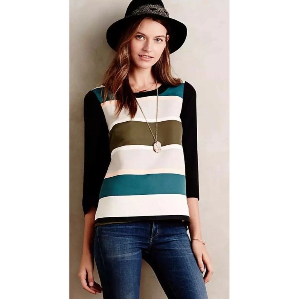 Anthropologie $118 Rugby Stripe Blouse Sz 6  Top